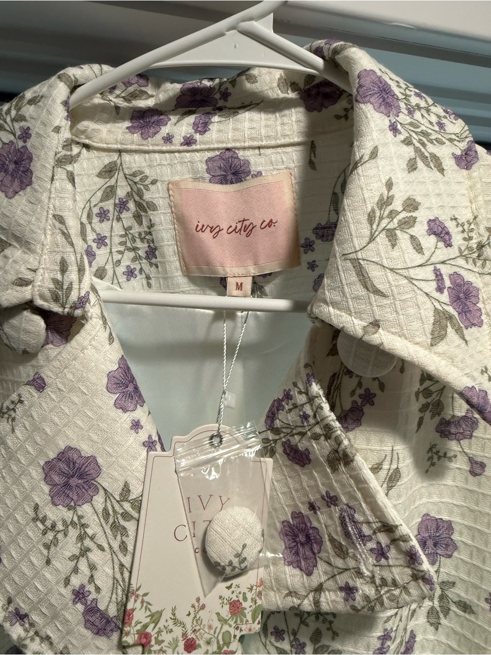 Ivy City Co white Quilted Jacket with Lavender Floral Print